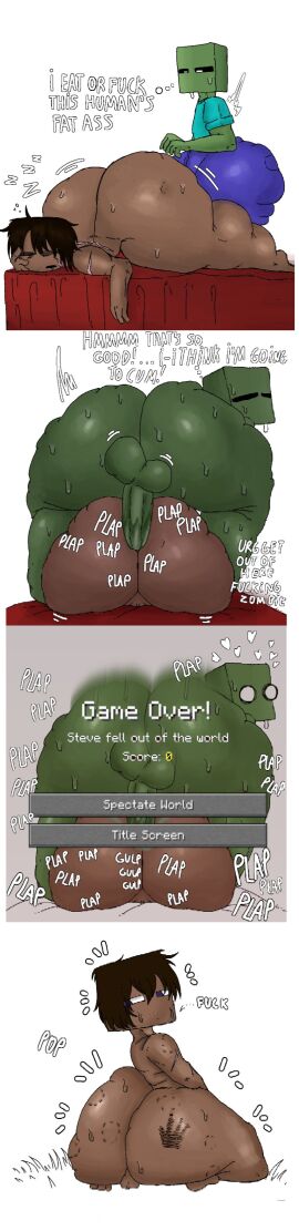 1_anothercat 2024 2boys anal anal_sex anothercat ass balls ballsack bed big_ass big_butt bite_marks death_by_snoo_snoo digital_media_(artwork) fat_ass game_over green_body huge_ass human human_male large_ass male male/male minecraft naked plapping scars slap_mark sleeping steve_(minecraft) tan_skin zombie zombie_(minecraft) zombie_male