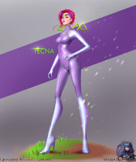 1girls 2020s 2023 4kids_entertainment 5_fingers artist_logo bodysuit breasts cameltoe charmix closed_mouth clothing crown english_text eyebrows eyes fairy fairy_wings female female_focus female_only front_view fully_clothed giovanniwessels glitter grass green_eyes hair hi_res high_heels holding_hip humanoid jpeg lipstick looking_at_viewer magical_girl navel_line nickelodeon open_eyes pink_hair pink_lipstick posing purple_bodysuit purple_clothing purple_rubber pussy rainbow_(animation_studio) rubber rubber_clothing rubber_suit shiny shiny_breasts shiny_clothes signature solo sparkles standing tecna_(winx_club) text tight_clothing wings winx_club