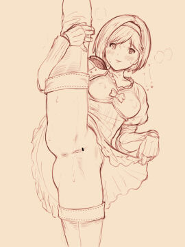 2=8 2equal8 adventurer bar_censor censor_bar censored djeeta_(granblue_fantasy) dress female granblue_fantasy granblue_fantasy_versus high_boots horny horny_female leg_lift lifting_leg nipples_visible_through_clothing pussy short_hair showing_pussy slut steam