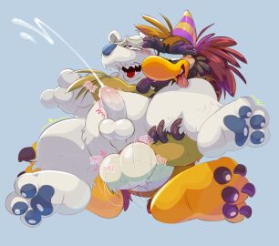 2024 anal anal_sex anthro ass avian balls balls_slap bear belly bird blush bodily_fluids clothing club_penguin cum cum_while_penetrated duckbrained duo ejaculation eye_roll from_behind_position gay gay_sex genital_fluids grabbing_from_behind hat headgear headwear herbert_p._bear hi_res looking_pleasured male male/male male_penetrated male_penetrating male_penetrating_male mammal motion_lines onomatopoeia open_mouth overweight overweight_anthro overweight_male overweight_sub party_hat pawpads penetration penguin penile penile_penetration penis penis_in_ass polar_bear raised_leg sam_the_sasquatch sasquatch sex slap sound_effects text tongue tongue_out ursine