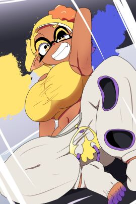 1girls breasts chicken_rib female female_only frye_(splatoon) hair inkling inkling_girl large_breasts looking_at_viewer navel nintendo pointy_ears solo solo_female solo_focus splatoon splatoon_(series) splatoon_3 tentacle tentacle_hair yellow_hair