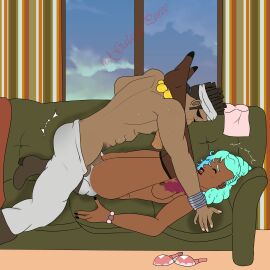 1boy 1girls dark-skinned_female dark-skinned_male dark_skin female female_penetrated jojo's_bizarre_adventure male male/female male_penetrating male_penetrating_female mohammed_avdol original_character partially_clothed stardust_crusaders straight