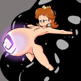 1girls belly big_belly female fingerless_gloves fupoo mario_(series) monster naked pregnant pregnant_female presenting princess_daisy ready_to_pop short_hair shorts super_dra thighs