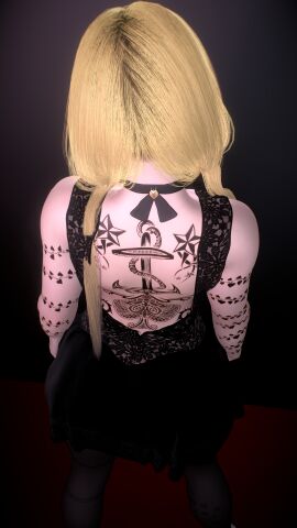 1girls 3d 4k areolae back back_view big_breasts blonde_female blonde_hair breasts choker crashbanditkut dress female female_focus full-body_tattoo hair heels hi_res high_resolution highres light-skinned_female light_skin lips lipstick long_hair looking_away navel_piercing original original_character piercing qos qos_tattoo queen_of_spades queen_of_spades_symbol queen_of_spades_tattoo rear_view red_lipstick solo spade_tattoo spade_vine_tattoo stockings thighs virt-a-mate virtamate