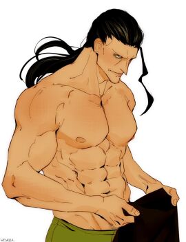 1adult 1boy 1human 2024 adult_only angry angry_expression angry_eyes angry_face angry_smile beckman_ben benn_beckman big_muscles big_pecs big_pectorals black_hair human_artist human_only long-haired_male long_hair looking_at_another male male_only menacing muscles muscular muscular_male muscular_only no_ai no_background no_text one_piece solo solo_male still_picture twitter_source underrated_character undressing undressing_self wesaier