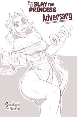 1girls breasts chains clothing female long_hair muscular muscular_female princess_(slay_the_princess) slay_the_princess smile starlight_von_aurora the_adversary_(slay_the_princess) wide_hips working_out