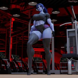 1girls 3d abs amelie_lacroix ass big_ass big_breasts black_fingernails black_nails black_thong blizzard_entertainment blue_hair breasts elbow_sleeve female female_only fit fit_female looking_at_viewer muscular muscular_female muscular_thighs oiled oiled_skin oily overwatch overwatch_2 ponytail purple-skinned_female purple_skin shorts solo solo_female tattoo tattoo_on_stomach thick_thighs thunder_thighs vonsvaigen wide_hips widowmaker yellow_eyes