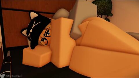 1boy 1girls 3d ambiguous_penetration animated bandage bandaid bandaid_on_nose bed bedroom blonde_hair blush cap female glasses hat hugging hugging_from_behind loop male master404six on_bed original_character plant roblox robloxian romantic sasina_(master404six) sex sound tagme video