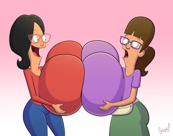 20th_century_fox 20th_century_studios 2girls big_breasts black_hair bob's_burgers breasts breasts_bigger_than_head breasts_to_breasts brown_hair clothed clothing duo duo_female dustindemon enormous_breasts female gayle_genarro huge_breasts light-skinned_female light_skin linda_belcher mature mature_female milf mother siblings sisters sooper_stuff voluptuous voluptuous_female