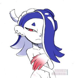 1girls breasts covering female female_focus gazkerber nude octoling shiver_(splatoon) simple_background solo_female splatoon tagme white_background