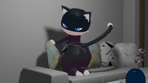 3d 3d_(artwork) 3d_model anthro anthro_only ass big_ass big_butt blender bubble_ass bubble_butt couch huge_ass kneeling looking_back male male_only morgana_(persona) persona persona_5 presenting presenting_hindquarters tagme unknown_artist