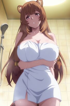 ai_generated big_breasts brown_hair long_hair raccoon_girl raphtalia