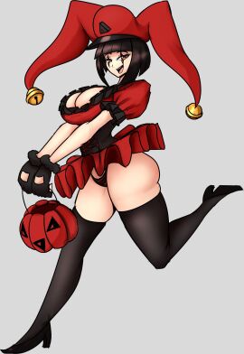 1girls black_hair delta_(desiredelta) desiredelta female female_focus female_only halloween jester light_skin looking_at_viewer mary_(desiredelta) original red_eyes