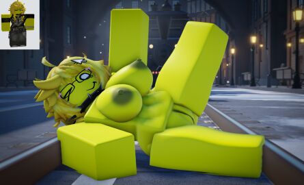 1girls 3d areolae ass big_ass big_breasts breasts collar dumbass female imminent_death leg_up legs_up ninjashyper2 nipples noob noob_(roblox) nude public public_nudity pussy reference_image roblox roblox_avatar robloxian self_upload spiked_collar spikes thighs train train_station train_tracks wink winking winking_at_viewer yellow_body yellow_hair yellow_skin