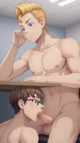 1boy 2boys after_fellatio ai_generated animated blowjob blowjob_under_table civitai classroom fellatio fellatio_under_table gay gay_male gay_oral gay_sex illustrious_(stable_diffusion) loop male moan moaning moaning_in_pleasure multiple_angles open_mouth oral oral_sex penis queer recording stable_diffusion sucking sucking_penis tagme takemichi_hanagaki tokyo_revengers under_table_oral under_the_table underneath video voyeurism