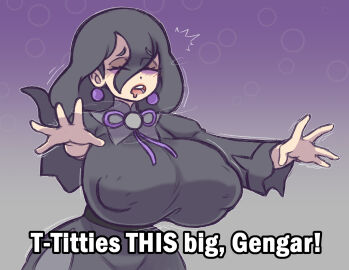 1girls 2025 breasts closed_eyes dialogue dress ear_piercing earrings female female_only game_freak hex_maniac hex_maniac_(pokemon_legends:_z-a) highres huge_breasts large_breasts light-skinned_female light_skin nintendo nipple_bulge nipples nipples_visible_through_clothing npc_trainer open_mouth pokemon pokemon_legends:_z-a purple_hair saliva shadyshadsie text