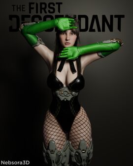 1girls 3d 3d_model armpits breasts cleavage clothed female female_focus fishnets freyna_(the_first_descendant) gloves light-skinned_female light_skin looking_at_viewer magazine magazine_cover nebsora3d standing the_first_descendant thick_thighs wide_hips