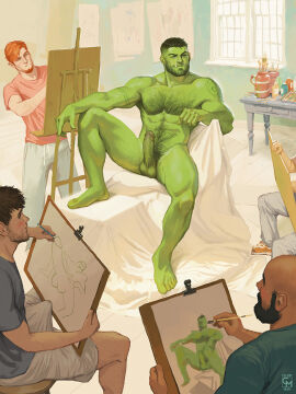 5boys abs arm_hair arm_tattoo aroused asymmetrical_hair bald balls bara beard black_hair blush bulge celery_man6 colored_skin completely_nude dark-skinned_male dark_skin day easel erection erection_under_clothes facial_hair full_beard full_body gay gay_male goatee green_skin hairy holding holding_paintbrush indoors male male_focus male_only male_pubic_hair mature_male modeling multiple_boys multiple_males muscular muscular_male nude nude_modeling orc original paintbrush painting_(action) penis pubic_hair red_hair short_hair shoulder_tattoo sidecut sitting smile sparse_leg_hair tattoo testicles thick_chest_hair thick_navel_hair tusks uncensored undercut yaoi