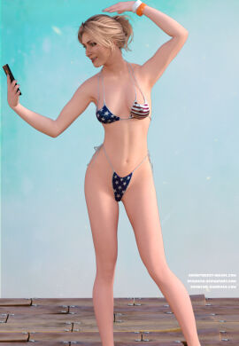 1girls 3d bikini blonde_hair female flag_bikini samantha_giddings stjude90 swimsuit until_dawn