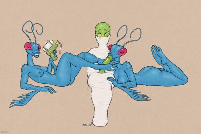 2024 2_fingers 2_toes alien alien_humanoid antennae_(anatomy) anthro areola arm_support arthropod arthropod_webbing artist_name ass bald bent_arm bent_leg big_eyes big_iris big_penis blowjob_in_the_pose blue_antennae blue_areola blue_body blue_breasts blue_lips blue_nipples bound breasts compound_eyes digital_drawing_(artwork) digital_media_(artwork) dominant dominant_anthro dominant_female draining encasement erect_nipples erection eye_roll feet fellatio female fingers foot_fetish foot_play footjob forced_oral front_view genitals glistening glistening_eyes glistening_genitalia glistening_penis green_body green_penis grin group group_sex gun holding_gun holding_object holding_ranged_weapon holding_weapon humanoid humanoid_genitalia humanoid_penis image_comics insects invincible invincible_(comics) invincible_(tv_series) iris leaning_on_elbow legs_up light_areola light_body light_breasts light_lips light_nipples light_penis lips long_neck looking_at_another lucky lucky_bastard lying maju male male/female medium_breasts monotone_body monotone_breasts monotone_genitals monotone_penis navel nipples no_irises nude nude_anthro nude_female on_back on_front oral penile penis penis_milking pupils ranged_weapon red_sclera reverse_rape sex simple_background sitting smile stealing_seed submissive submissive_humanoid submissive_male tan_background textured_background thick_lips thick_thighs thraxan threesome toes trio unusual_anatomy unusual_eyes unusual_pupils weapon web_bondage web_encasement yellow_eyes