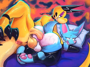 anal bat bed bedroom claws digital_media_(artwork) digital_painting_(artwork) horns pillow salamander shiny smoke sweat