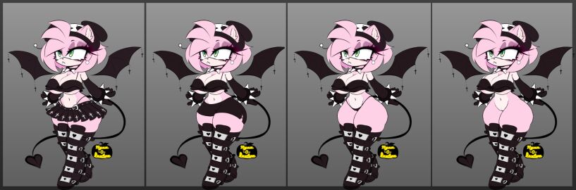 amy_rose beanie beanie_hat boots boots_without_bottomwear bottomless crop_top demonia_boots devil_tail eyeshadow female gloves goth goth_girl gothified green_eyes long_gloves mobian_(species) mobian_hedgehog no_panties no_pants nyan_o_lantern_(artist) outfit outfit_variant panties pink_body pink_fur pink_hair shorts skirt sonic_(series) spats spats_shorts spiked_bracelet spiked_collar standing thigh_boots thighhigh_boots thong wings