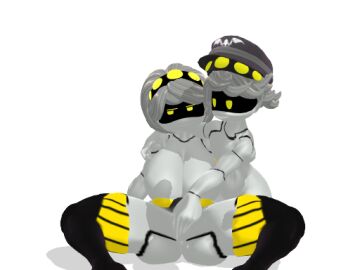 1boy 1girls 3d artist_request disassembly_drone female glitch_productions kabalmystic kabalmystic_(style) male mmd murder_drones n_(murder_drones) robot robot_boy robot_girl robot_humanoid screen_face v_(murder_drones) white_body