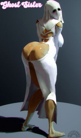 1girls ass ass_visible big_ass big_breasts breasts cosplay costume female ghost ghost_costume ghost_girl halloween halloween_costume nude nude_female oc original original_character sunriser