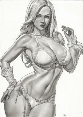 alan_borges bikini bikini_bottom bikini_top breasts curvy curvy_female emma_frost female female_only greyscale hourglass_figure large_breasts marvel marvel_comics pinup white_queen x-men