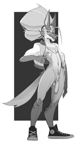 absurd_res anthro balls black_and_white bottomless bottomless_male canid canine canvas_shoes chest_tuft clothed clothing flaccid genitals hair hair_bun hi_res jacket letterman_jacket male mammal maned_wolf monochrome original original_character penis rai_(raidak5) shoes_without_bottomwear simple_background sneakers_without_bottomwear solo teabro topwear tuft