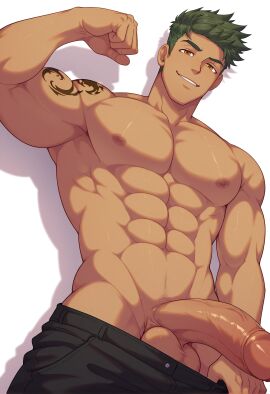 ai_generated aiden_flynn bara camp_buddy gay male male_focus male_only muscular muscular_male snackji yaoi
