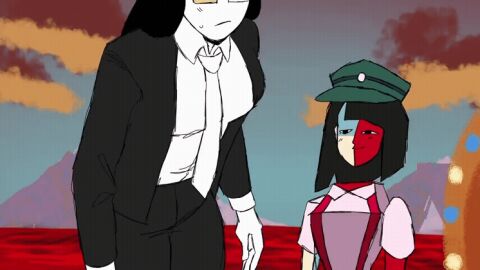 1boy 2boys ass ass_focus ass_jiggling ass_slap big_ass big_butt black_hair black_suit bob_cut breasts butt butt_focus butt_jiggle butt_jiggling butt_slap coral_glasses dream_bbq ena ena_(dream_bbq) ena_(series) froggy_(dream_bbq) jiggling_ass jiggling_butt jiggly_ass jiggly_butt medium_breasts meme multicolored_skin red_skin redraw round_ass round_butt shitpost slapping_ass slapping_butt smug smug_face smug_smirk suit suit_and_tie the_boondocks white_skin