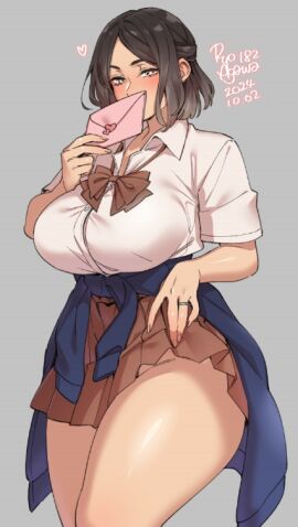 big_breasts blush breasts female huge_breasts letter looking_at_viewer milf older_female original perfect_legs ryo_agawa shiny_skin thick_thighs thighs wedding_ring