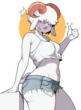 ass back_view big_ass big_breasts big_butt big_thighs big_titties breasts clothing curvaceous curvaceous_female curvaceous_figure curvy curvy_figure curvy_hips dayronz1 female female_focus female_only furry furry_female furry_only goat goat_girl horn original original_character short_hair white_fur white_hair