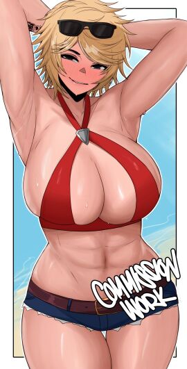 1girls abs alina_novikov armpit armpits arms_behind_back arms_up background bare_armpits bare_arms bare_belly bare_legs bare_midriff bare_shoulders bare_thighs barely_clothed beach belly belly_button belt bikini bikini_top bikini_top_only black_eyes black_glasses black_sunglasses blonde_female blonde_hair blush blushing_at_viewer blushing_female boob_window both_hands_on_head breasts bust busty busty_female clothed clothed_female clothing commission curvaceous curvaceous_body curvaceous_female curvaceous_figure curvaceous_hips curvaceous_thighs curvy curvy_body curvy_female curvy_figure curvy_hips curvy_thighs denim denim_shorts edmun female female_focus female_only glasses glasses_on_head hair hand_behind_head hand_on_head hips huge_breasts huge_thighs human human_only large_breasts large_thighs light-skinned_female light_skin looking_at_viewer midriff midriff_baring_shirt muscles muscular muscular_body muscular_female oc ocean original original_character outdoors outside red_bikini red_shirt russian russian_female sea seaside seductive seductive_eyes seductive_look seductive_pose seductive_smile sexy short_hair short_shorts shorts shoulders smile smiling smiling_at_viewer solo solo_female solo_focus sunglasses sunglasses_on_head tattoo tattoo_on_arm tattooed_arm teeth thigh_gap thighs thunder_thighs voluptuous voluptuous_body voluptuous_female white_border wide_hipped_female wide_hips