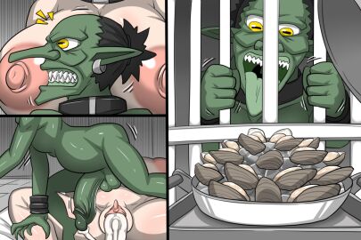 1boy 1girls balls bed big_breasts big_penis breasts cell cum cum_in_pussy cum_inside dr.bug duo erection faceless_female female female_penetrated goblin goblin_male green_body green_skin hair human interspecies light-skinned_female light_skin male male/female male_penetrating male_penetrating_female nipples nude on_bed open_mouth penetration penis pussy sex straight teeth thick_thighs tongue tongue_out vaginal_penetration vaginal_sex yellow_eyes