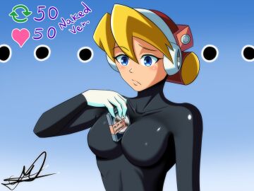 1girls alia black_body blonde_hair blue_eyes blush breasts confused_face female medium_breasts mega_man mega_man_x robot_girl rockartistz short_hair solo solo_female white_gloves