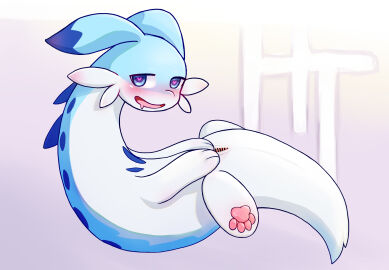 2024 absurd_res artist_logo bedroom_eyes blue_body blue_eyes blue_fur blue_markings blush bodily_fluids censor_bar censored cheek_tuft chillet digital_media_(artwork) dipstick_ears drooling ear_markings facial_tuft female feral feral_only full-length_portrait fur genitals heart_eyes heart_symbol hi_res ht_(artist) ineffective_censorship logo long_body looking_at_viewer mammal markings multicolored_body multicolored_ears multicolored_fur mustelid narrowed_eyes open_mouth pal_(species) palworld pawpads paws pink_pawpads pocketpair portrait pussy saliva seductive shaded side_view simple_background sitting solo spread_pussy spreading tail tuft two-tone_body two-tone_fur