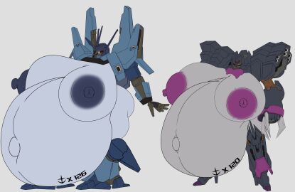 2girls breasts female gundam hyper_breasts hyper_pregnancy pregnancy_tally pregnant robot_girl smuggerssmuggs