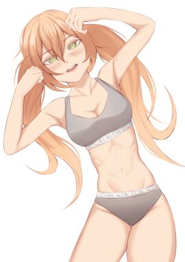 1girls belly belly_button blonde_hair color dokibird dokibird_(1st_costume) female female_focus female_only green_eyes indie_virtual_youtuber looking_at_viewer sports_bra twintails twitter_link underwear underwear_only virtual_youtuber wethoneybadger white_background yellow_hair