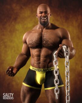1boy 3d 3d_model bald bald_male beefy black_hair boxers buff dark-skinned_male dark_skin hairy hairy_chest himbo luke_cage male male_only marvel marvel_cinematic_universe marvel_comics masculine masculine_male melanin metal_chain muscles muscular muscular_male power_man saltyrenders solo solo_male