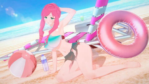 100_kanojo 3d artist_request beach beach_ball breasts female hanazono_hahari kimi_no_koto_ga_dai_dai_dai_dai_daisuki_na_100-nin_no_kanojo large_breasts pink_hair swimsuit the_100_girlfriends_who_really_really_really_really_really_love_you