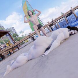 1boy 1girls 3d 3d_(artwork) alcina_dimitrescu arms_at_sides beach bikini black_nails buff capcom defeat defeated face_down faint fainted female knocked_out lying lying_down lying_on_stomach male muscles muscular muscular_female on_front on_stomach resident_evil resident_evil_8:_village showing_off stepping_on_female swimsuit tagme unconscious unconscious_female victory white_body white_skin xemnasxd