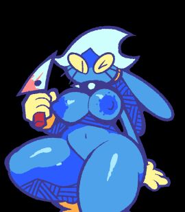 berryofmalice blue_body blue_skin boots breasts bunny_ears ear eyelashes female female_only knife looking_at_viewer looking_down looking_down_at_viewer nipples one_leg_raised one_leg_up thick_thighs thighs wink winking_at_viewer