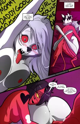 2024 4_toes anthro anthro_penetrated anus ass bed bedroom bisexual black_hair black_nose blush bodily_fluids breast_squish breasts canid canid_demon canine comic daddy_kink demon dialogue drooling english_text feet female female/female female_penetrated fingers fur furniture genitals grey_body grey_fur group hair hellhound helluva_boss hi_res hindpaw humanoid humanoid_hands humanoid_on_anthro humanoid_penetrating humanoid_penetrating_anthro husband_and_wife imp leg_wrap long_hair loona_(helluva_boss) male male/female male_penetrating male_penetrating_female mammal married_couple millie_(helluva_boss) mommy_kink moxxie_(helluva_boss) multicolored_body multicolored_fur mythological_canine mythological_creature mythology nipples nude nude_anthro nude_female nude_humanoid nude_male on_bed paws penetration penile penile_penetration penis penis_in_pussy pussy red_body red_sclera red_skin saliva sex silver_hair smile squish swain_(artist) tail text toes tongue tongue_out trio two-tone_body two-tone_fur unseen_male_face url vaginal_penetration white_body white_eyes white_fur white_hair