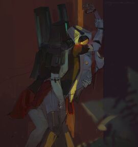 2girls breasts female fingering groooonz_draw mindflayer_(ultrakill) mirage_(ultrakill) multiple_females multiple_girls public robot robot_girl robots ultrakill uniform yuri