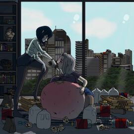 about_to_burst about_to_explode belly_bulge belly_expansion bloated bloated_belly bloated_stomach female obese obese_female overweight overweight_female rubnavbh stuffed_belly weight_gain