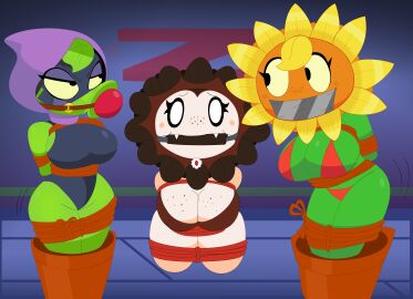 1girls anthro anthrofied ass ball_gag bondage breasts female flora_fauna green_shadow_(pvz) peashooter_(pvz) plant plant_girl plant_humanoid plantie plants_vs._zombies plants_vs_zombies popcap_games pussy redstheatre restrained solar_flare_(pvz) sunflower_(pvz) vampire_sunflower_(pvz)