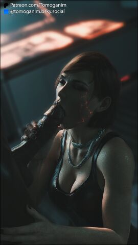 1boy 1girls 3d bioware blowjob blowjob_face closed_eyes commander_shepard dark-skinned_male dark_skin female femshep indoors interracial light-skinned_female light_skin male mass_effect oral oral_sex penis renegade_shepard scar scar_on_face sucking sucking_penis tomoganim veiny veiny_penis