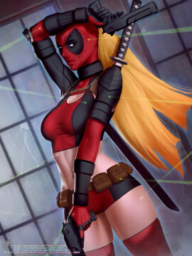 1girls deadpool female female_only fully_clothed gun lady_deadpool ladypool marvel marvel_comics rule_63 themaestronoob tight_clothing wanda_wilson